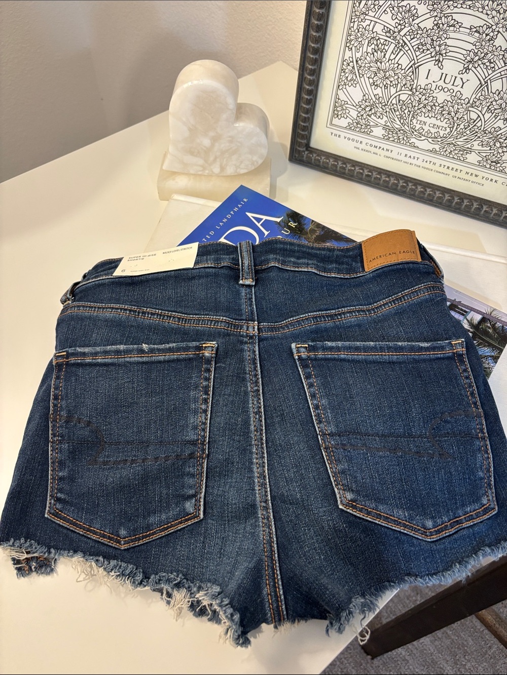 American Eagle Outfitters Dark Blue Distressed Denim Jean Shorts - Picture 4 of 4